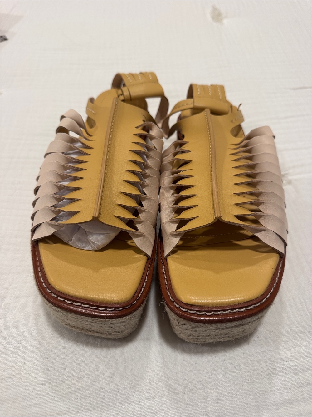 Ulla Johnson Yellow and Beige Woven Espadrille Sandals